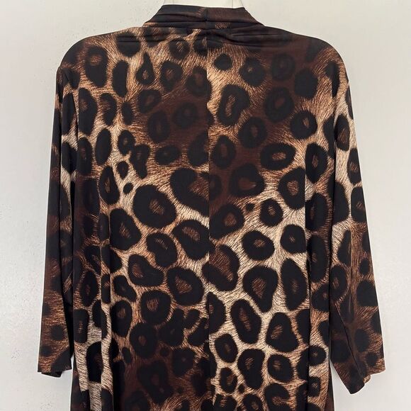 Suzie In The City Ruffle Blouse Waterfall Cardigan Animal Print 2-in-1 Top 2X - Picture 7 of 10